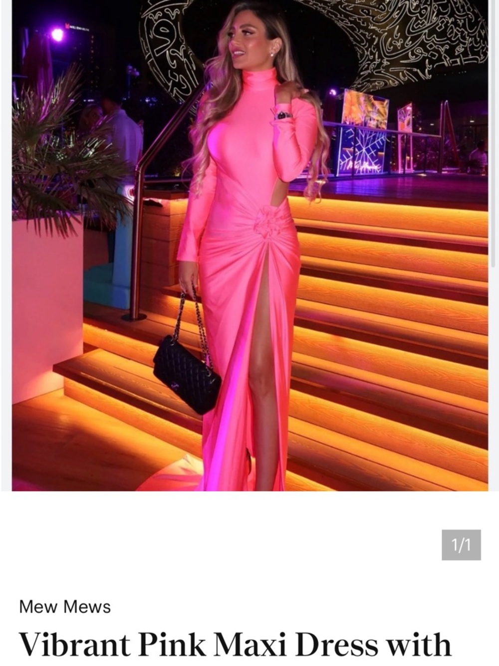 Mew Mews Neon Pink High-Slit Maxi Dress with Knot Detail